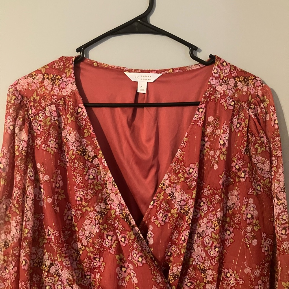 LC Lauren Conrad Pink Floral Midi Dress